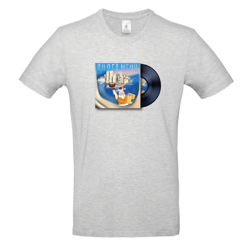 t-shirt gris chiné avec la pochette d'album du groupe de rock Supertramp