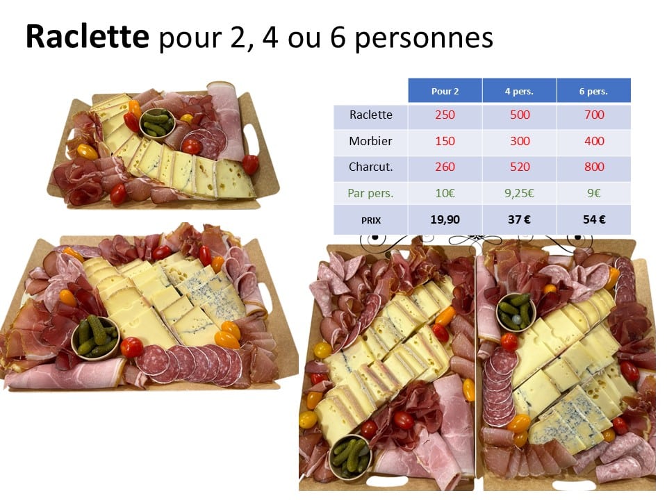 Prix plateaux raclettes par personnes