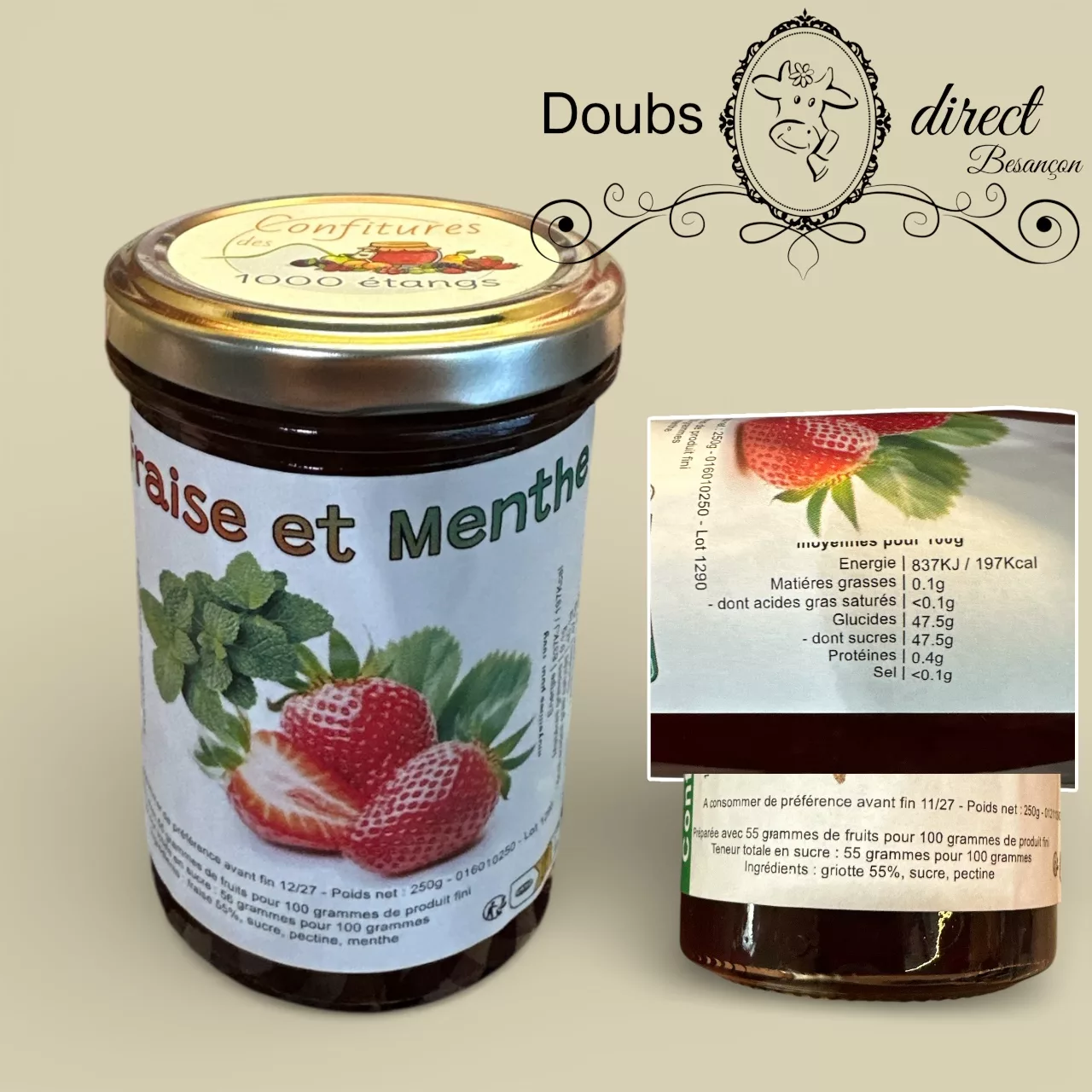 Confiture artisanale de fraise et menthe